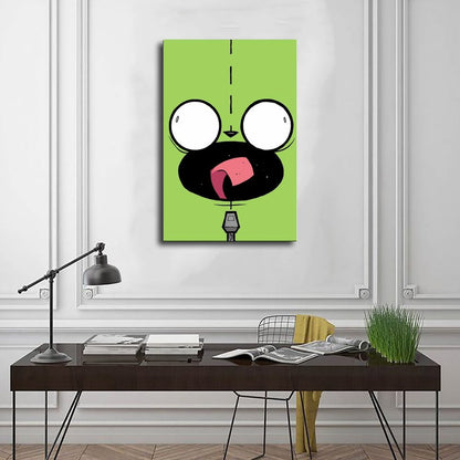 Invader Zim Gir Wooden Framed Canvas Poster – 3D Art Print for Living Room, Bedroom, or Office Decor, Quirky Anime Wall Accent