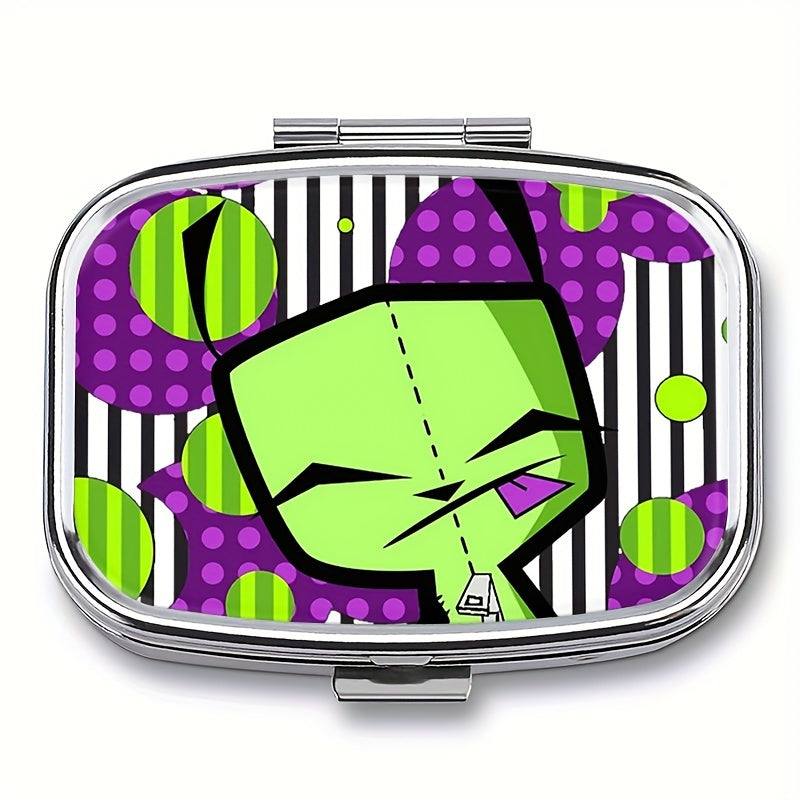 Invader Zim Gir 2-Compartment Mini Pill Box – Portable Medicine Organizer for Travel, Pocket, or Mini Purse – Quirky Alien Design