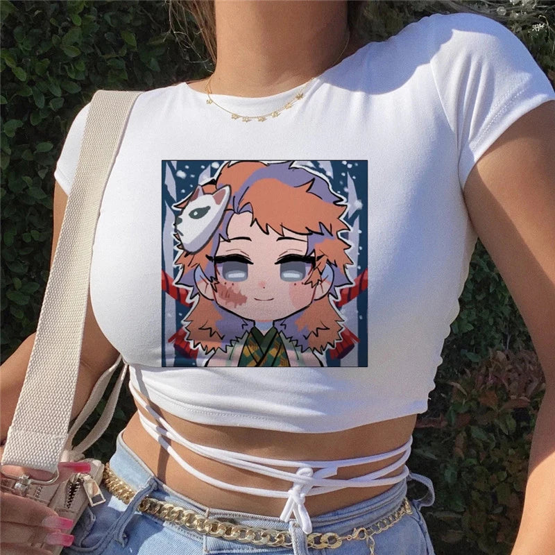 Demon Slayer Anime Prints T-Shirt For Female Loose Tee Shirts