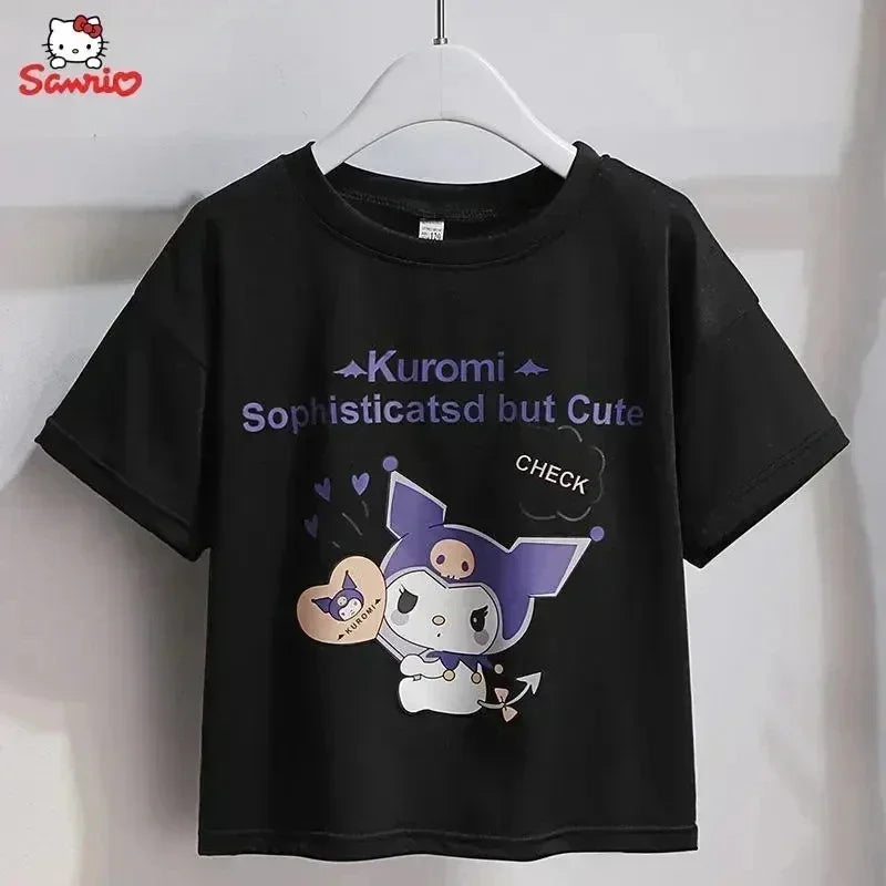 Kawaii Kuromi Short Sleeves Skirt Suit Sanrio Anime Child Preppy Style