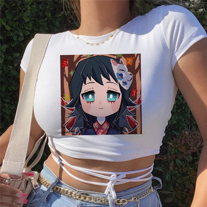 Demon Slayer Anime Prints T-Shirt For Female Loose Tee Shirts