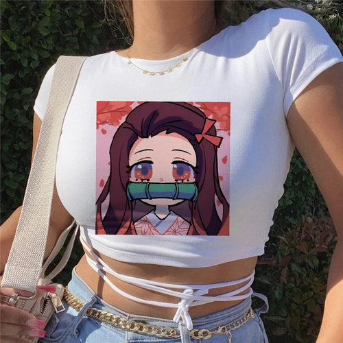 Demon Slayer Anime Prints T-Shirt For Female Loose Tee Shirts