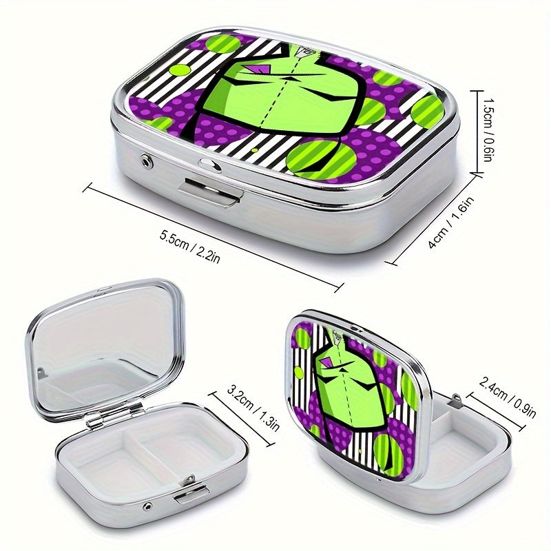 Invader Zim Gir 2-Compartment Mini Pill Box – Portable Medicine Organizer for Travel, Pocket, or Mini Purse – Quirky Alien Design